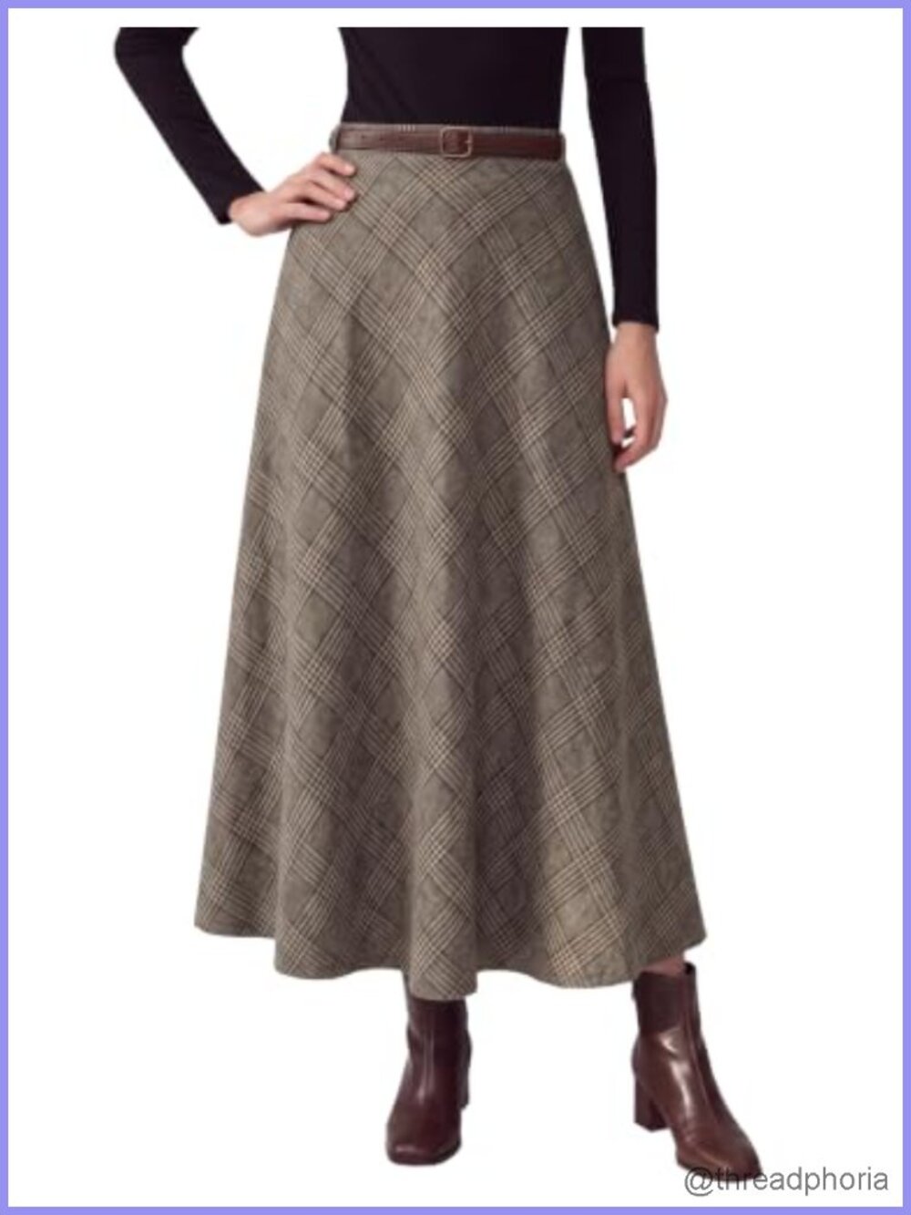 Vintage High Waist Plaid Midi A-Line Skirt with Pockets